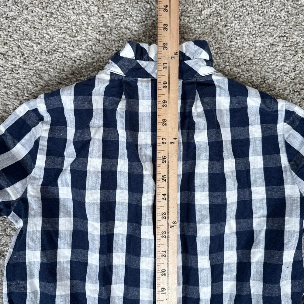 Tuckernuck Dress Womens XXS Navy White Plaid Tate Ruffle Button Drop Waist Linen